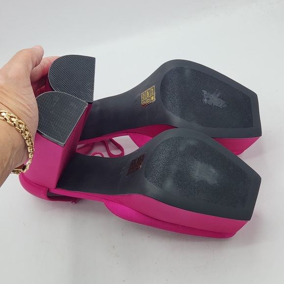 NWOB Jeffrey Campbell Edie Fuchsia Pink Satin Platform Heels – Size 8.5 - Picture 10 of 16